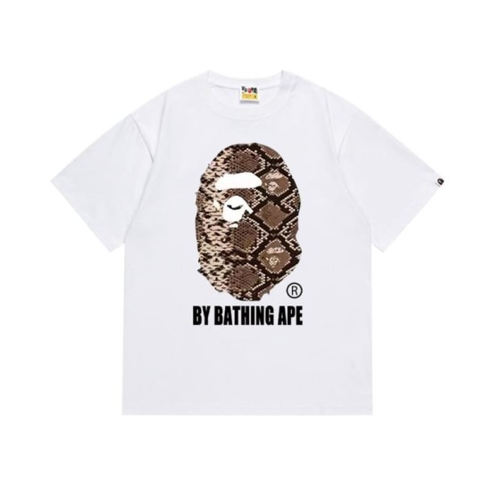 White BAPE T-Shirt with Snake Print Ape Head and "BY BATHING APE" Logo